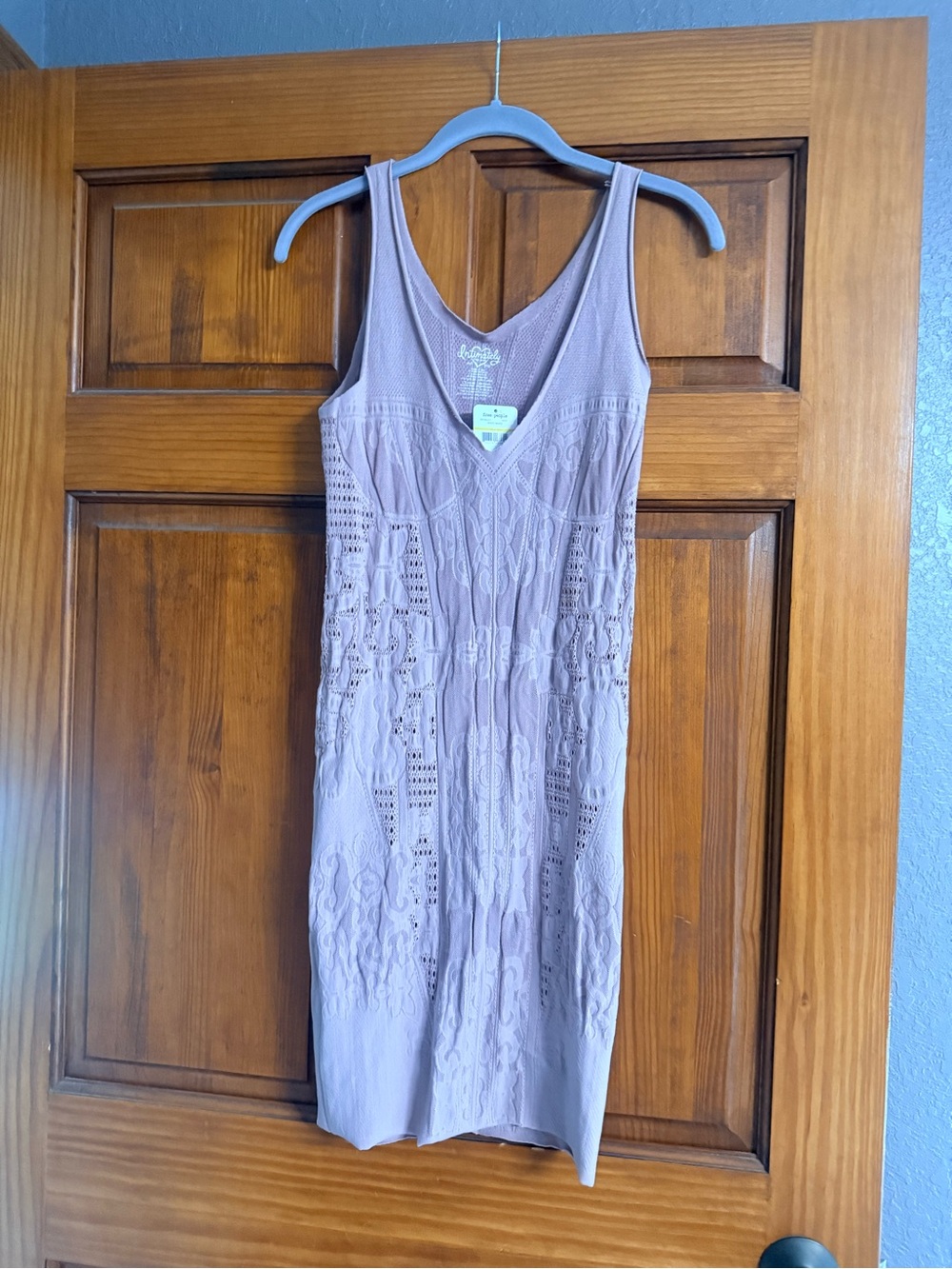 Free People Mauve Knit Lace-Panel V-Neck Dress
